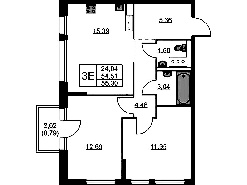 2-комнатная квартира 55.3 м², 6/11 эт., ЖК «Новое Колпино»